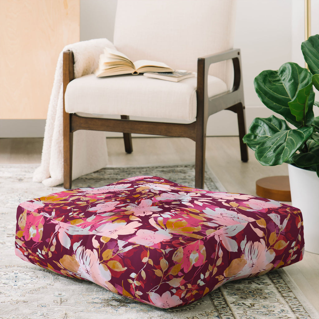 Marta Barragan Camarasa Blossoming Burgundy Fall Floor Pillow Square