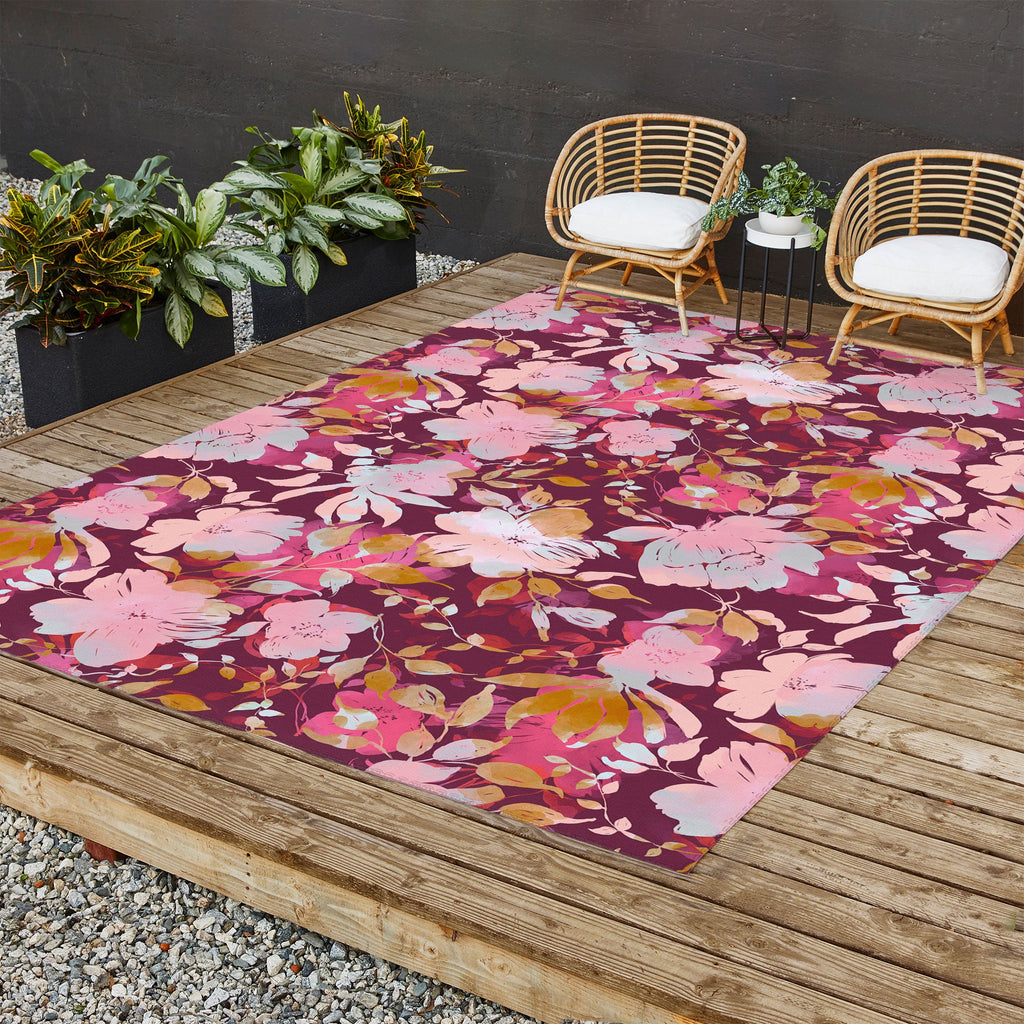 Marta Barragan Camarasa Blossoming Burgundy Fall Outdoor Rug