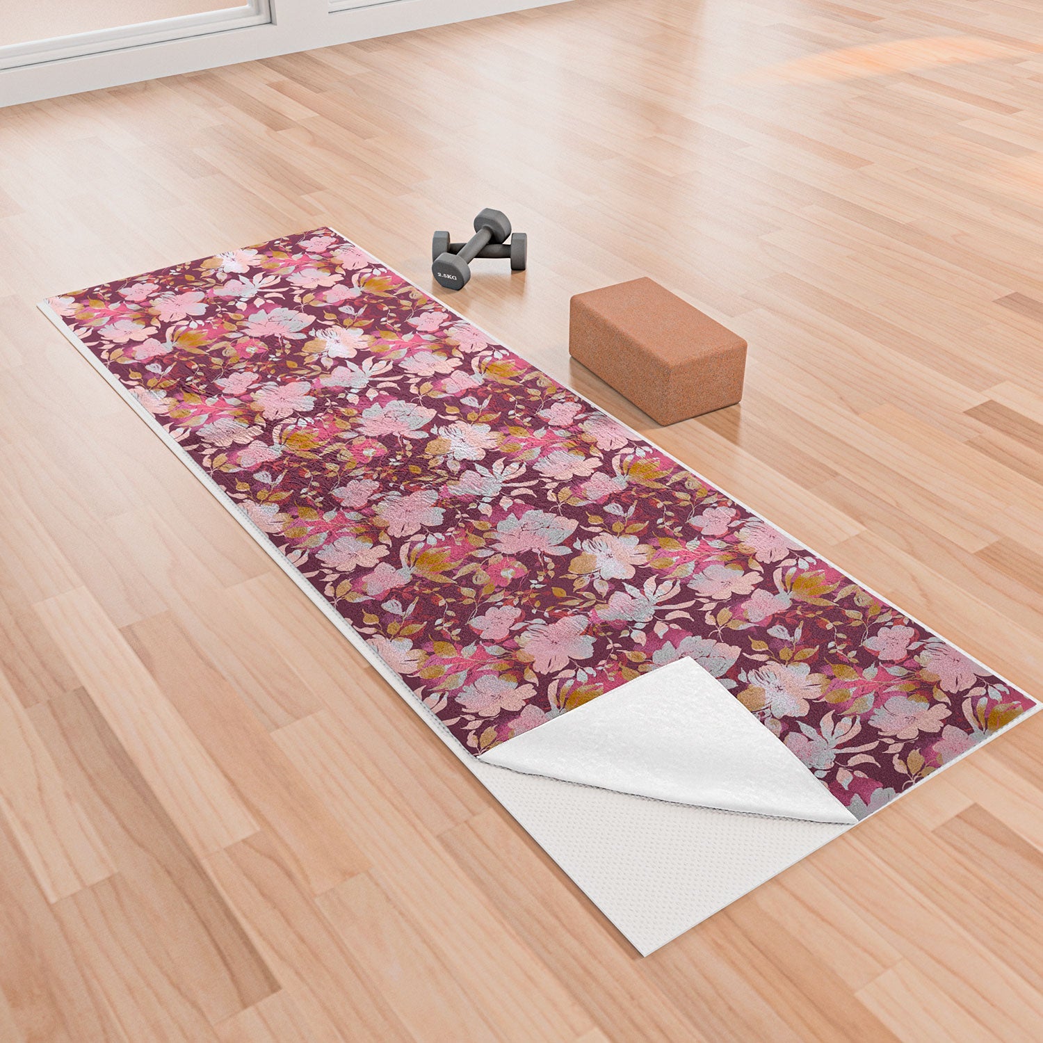 Marta Barragan Camarasa Blossoming Burgundy Fall Yoga Towel