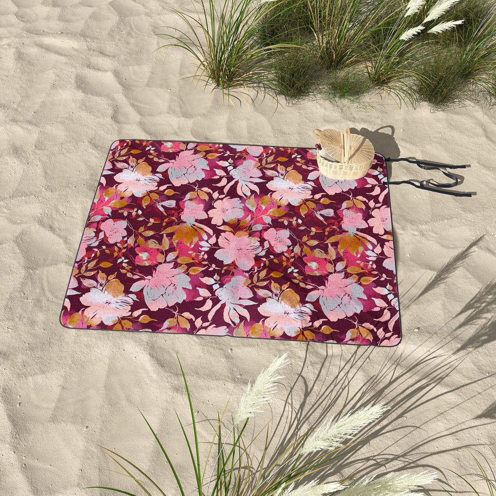 Marta Barragan Camarasa Blossoming Burgundy Fall Picnic Blanket