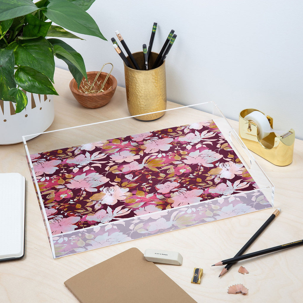 Marta Barragan Camarasa Blossoming Burgundy Fall Acrylic Tray