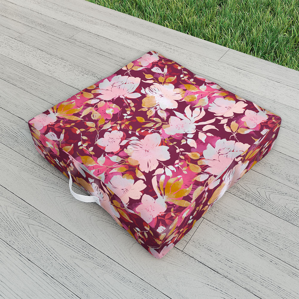 Marta Barragan Camarasa Blossoming Burgundy Fall Outdoor Floor Cushion