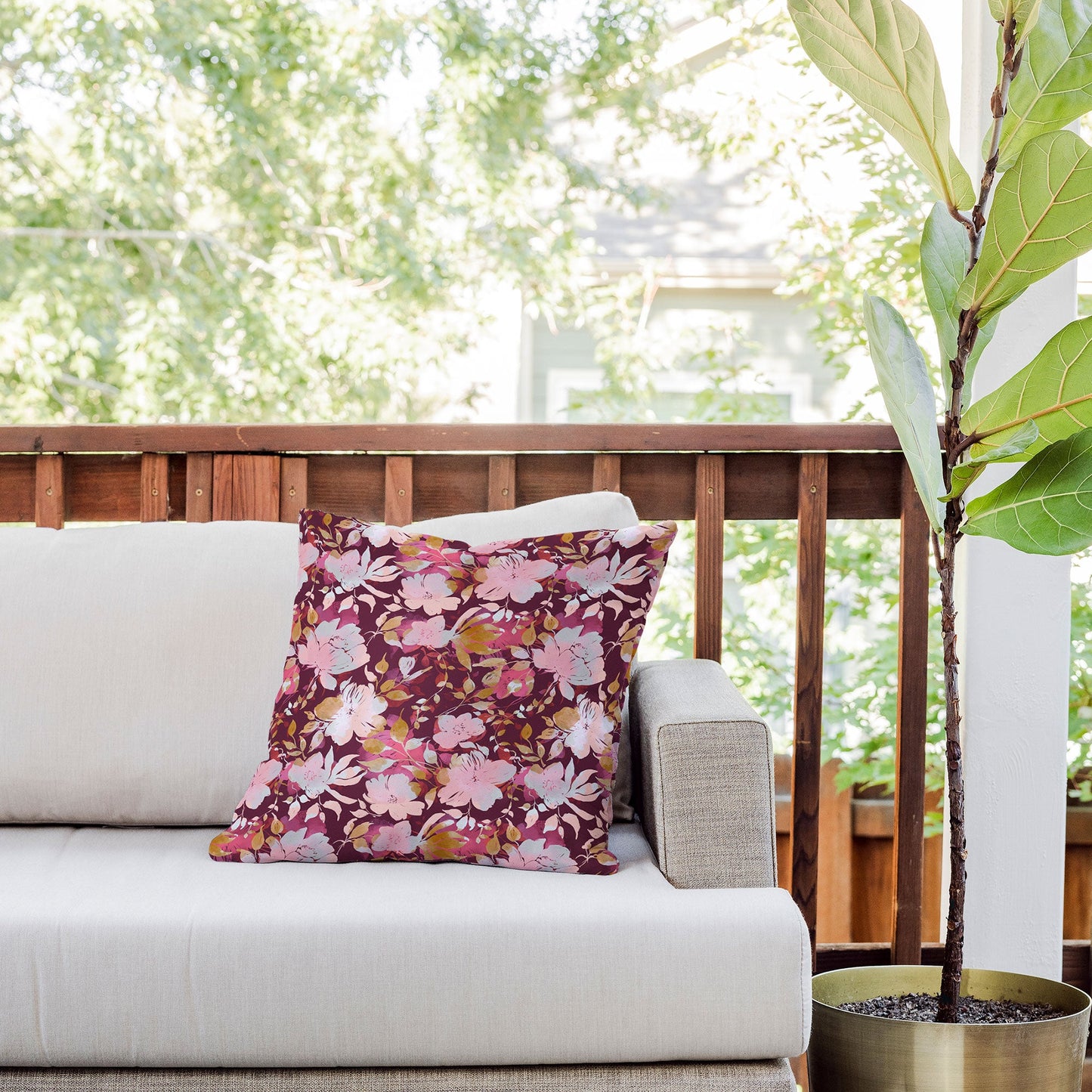 Marta Barragan Camarasa Blossoming Burgundy Fall Outdoor Throw Pillow