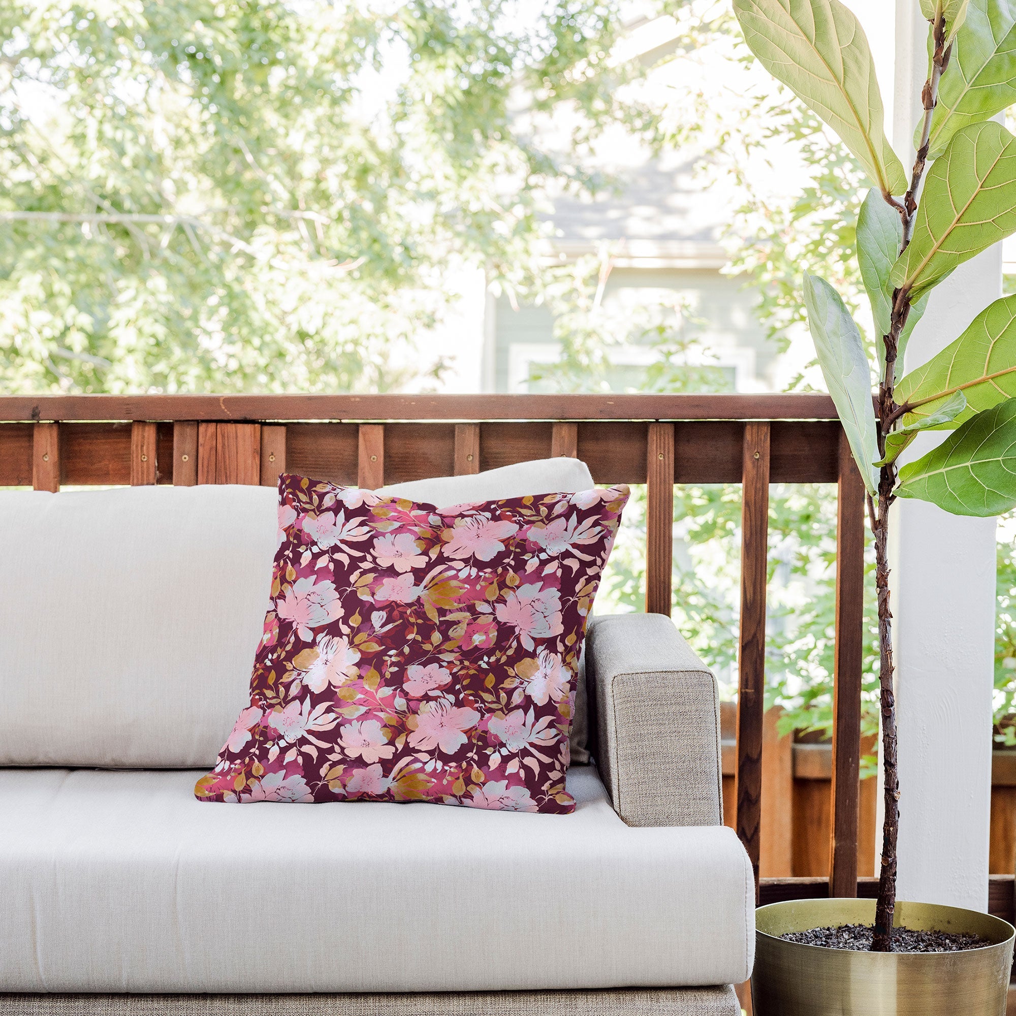 Marta Barragan Camarasa Blossoming Burgundy Fall Outdoor Throw Pillow