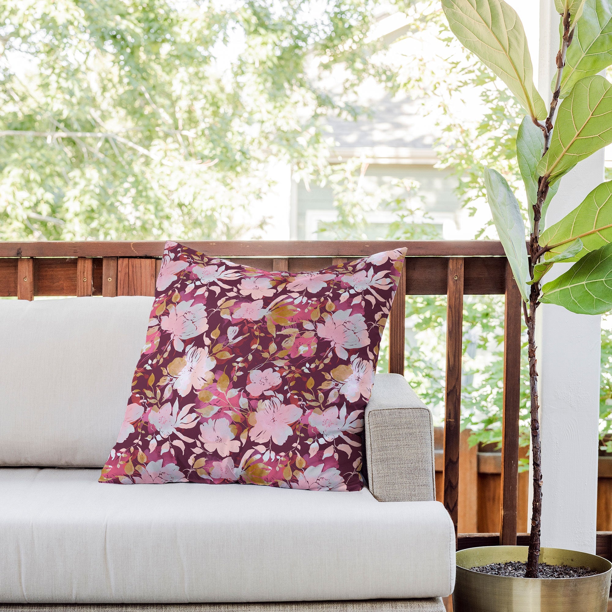 Marta Barragan Camarasa Blossoming Burgundy Fall Outdoor Throw Pillow
