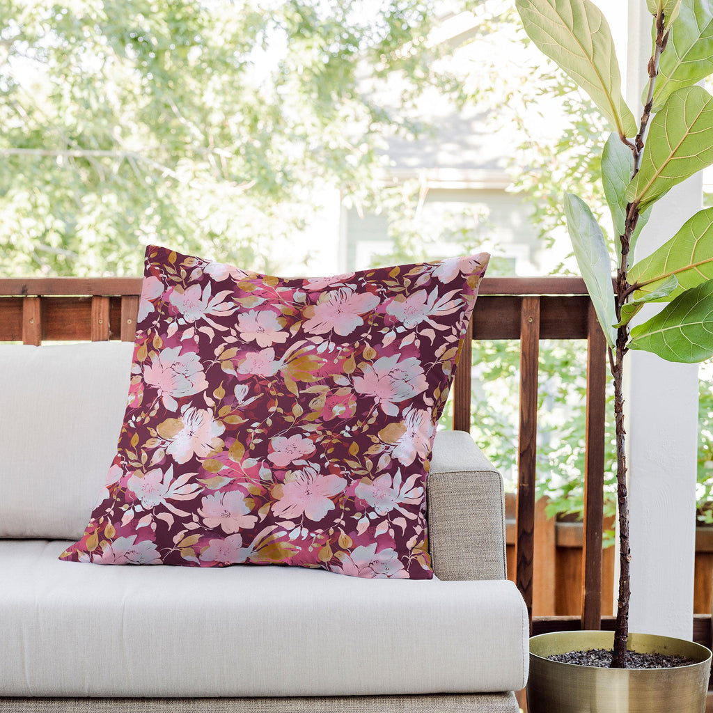 Marta Barragan Camarasa Blossoming Burgundy Fall Outdoor Throw Pillow