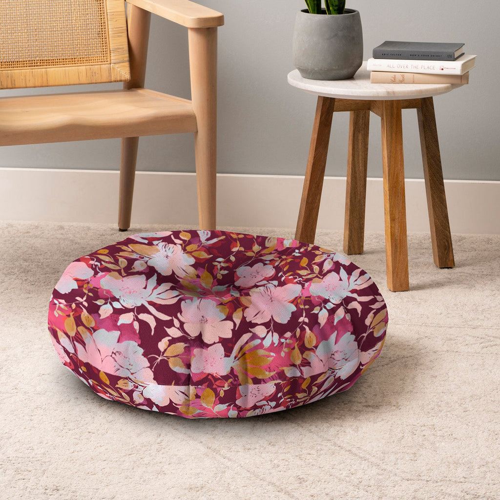 Marta Barragan Camarasa Blossoming Burgundy Fall Floor Pillow Round