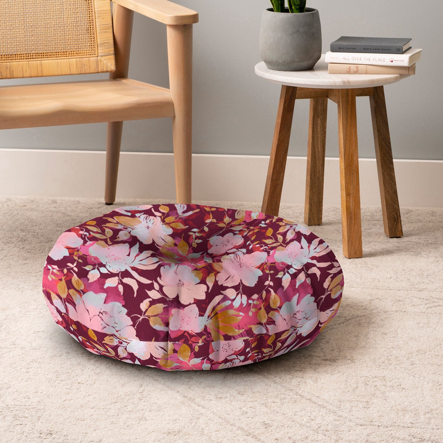 Marta Barragan Camarasa Blossoming Burgundy Fall Floor Pillow Round