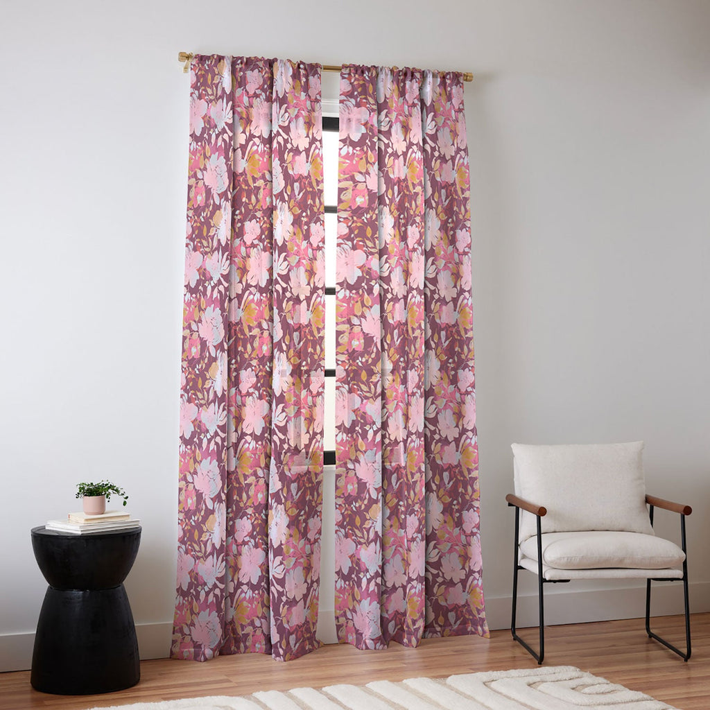 Marta Barragan Camarasa Blossoming Burgundy Fall Sheer Window Curtain