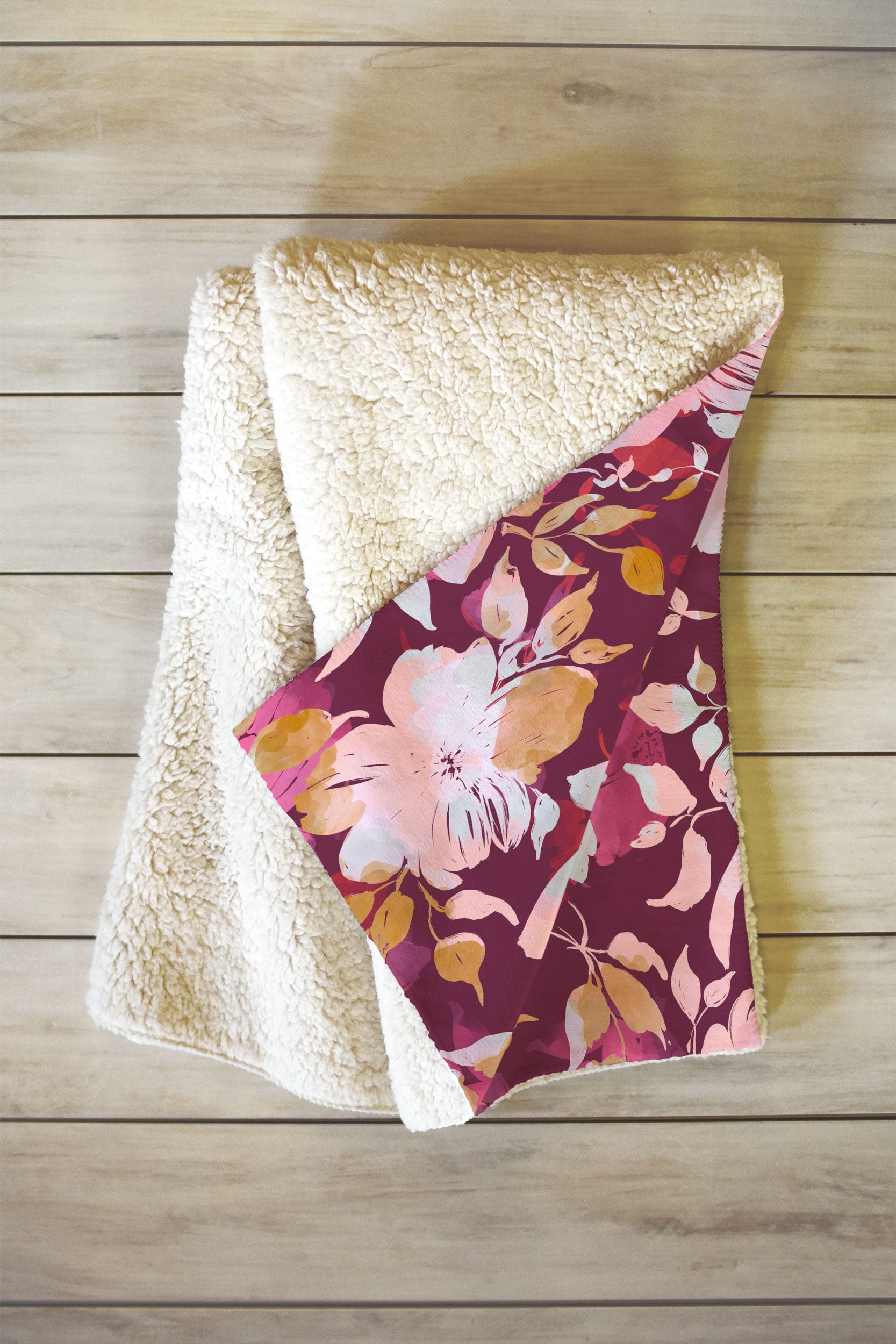Marta Barragan Camarasa Blossoming Burgundy Fall Fleece Throw Blanket