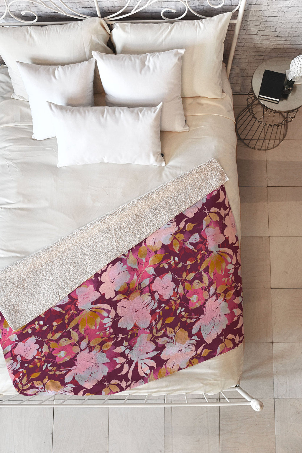 Marta Barragan Camarasa Blossoming Burgundy Fall Fleece Throw Blanket
