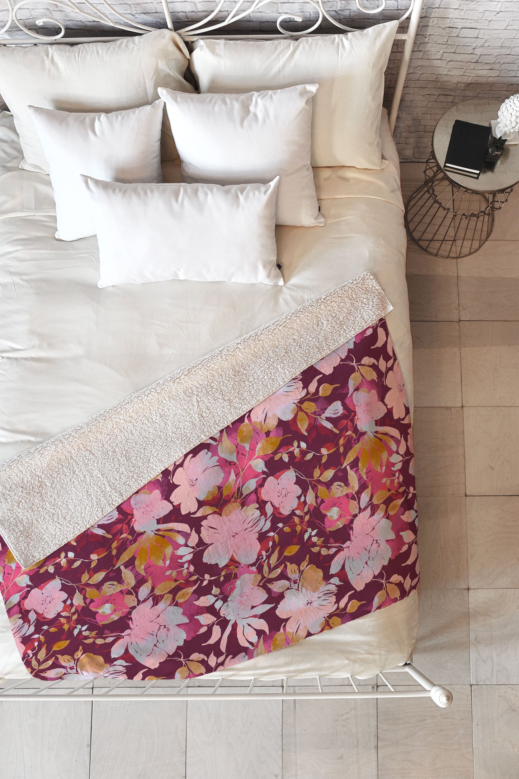 Marta Barragan Camarasa Blossoming Burgundy Fall Fleece Throw Blanket