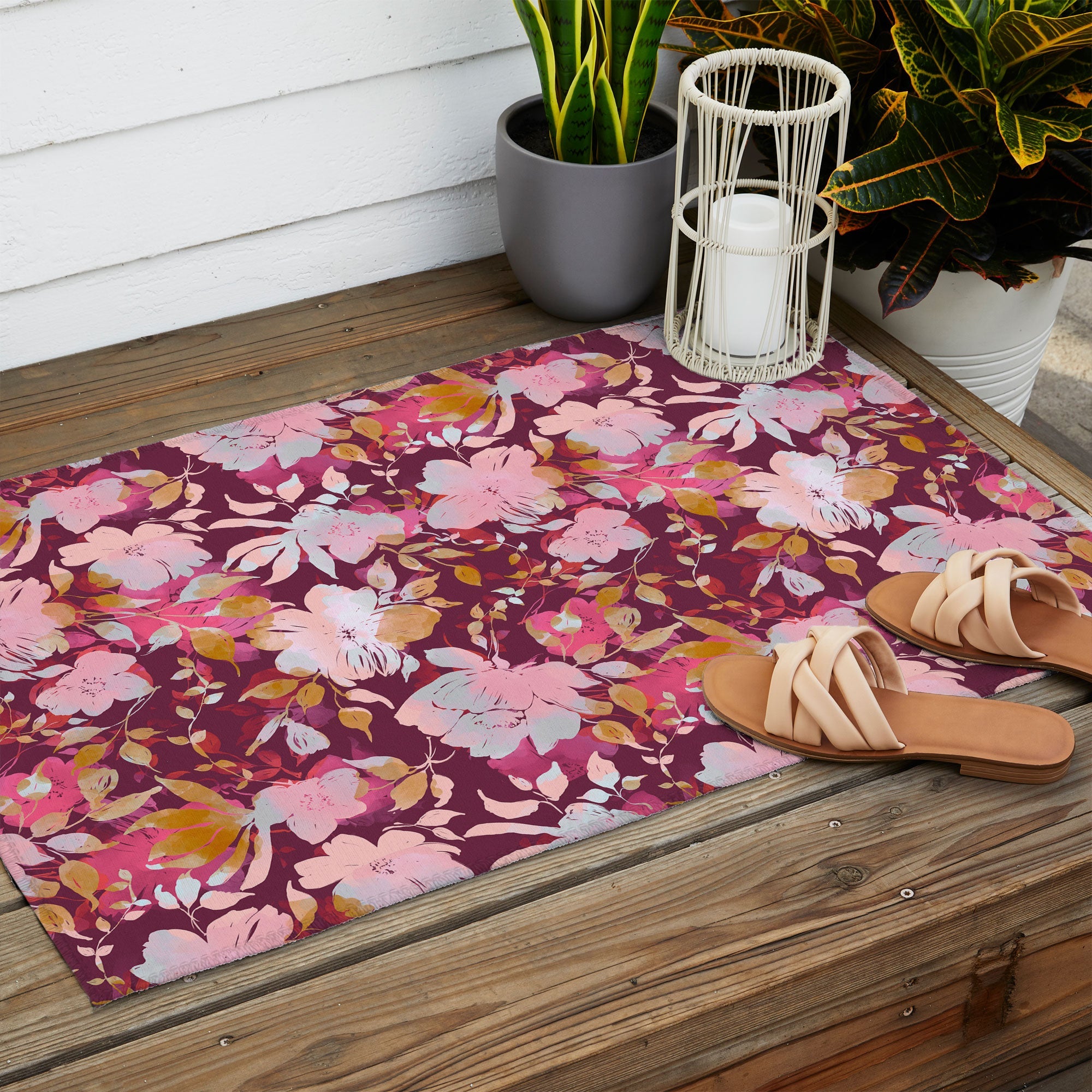 Marta Barragan Camarasa Blossoming Burgundy Fall Outdoor Rug