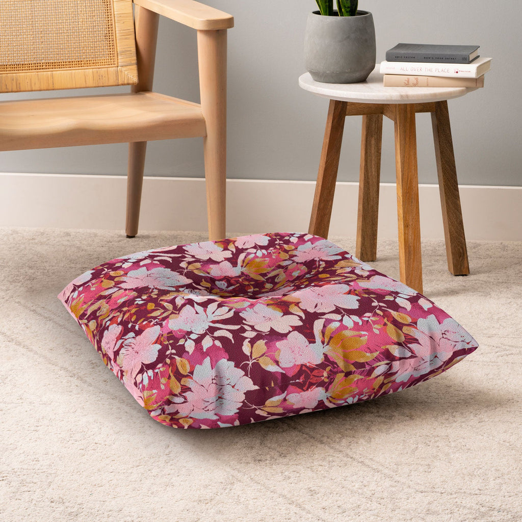 Marta Barragan Camarasa Blossoming Burgundy Fall Floor Pillow Square