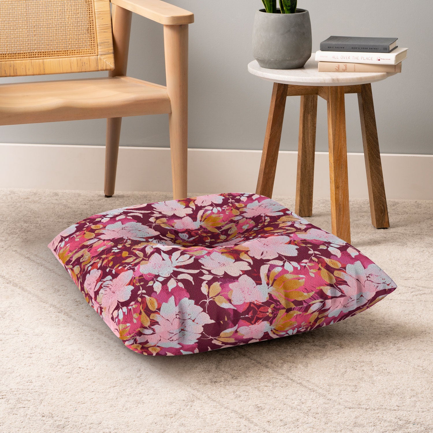 Marta Barragan Camarasa Blossoming Burgundy Fall Floor Pillow Square