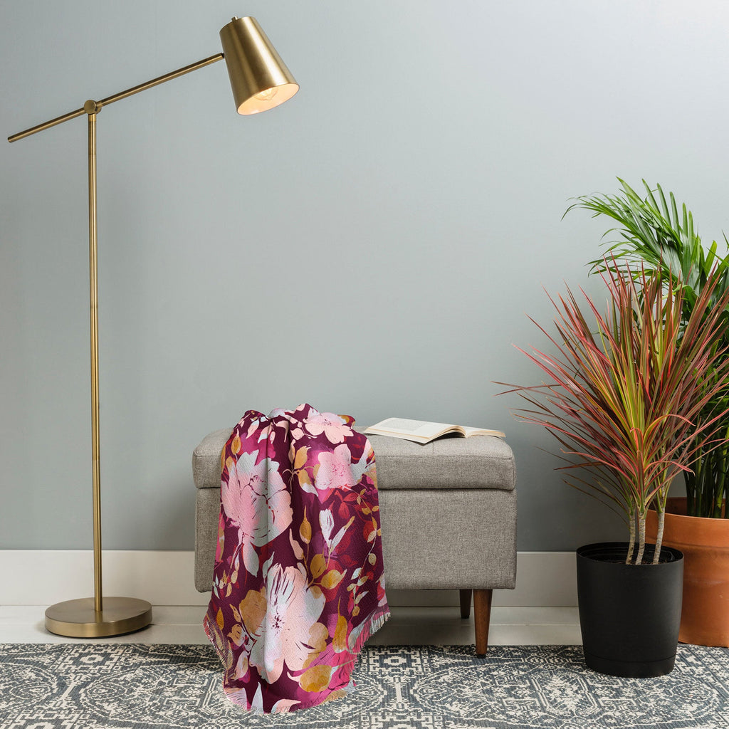 Marta Barragan Camarasa Blossoming Burgundy Fall Throw Blanket