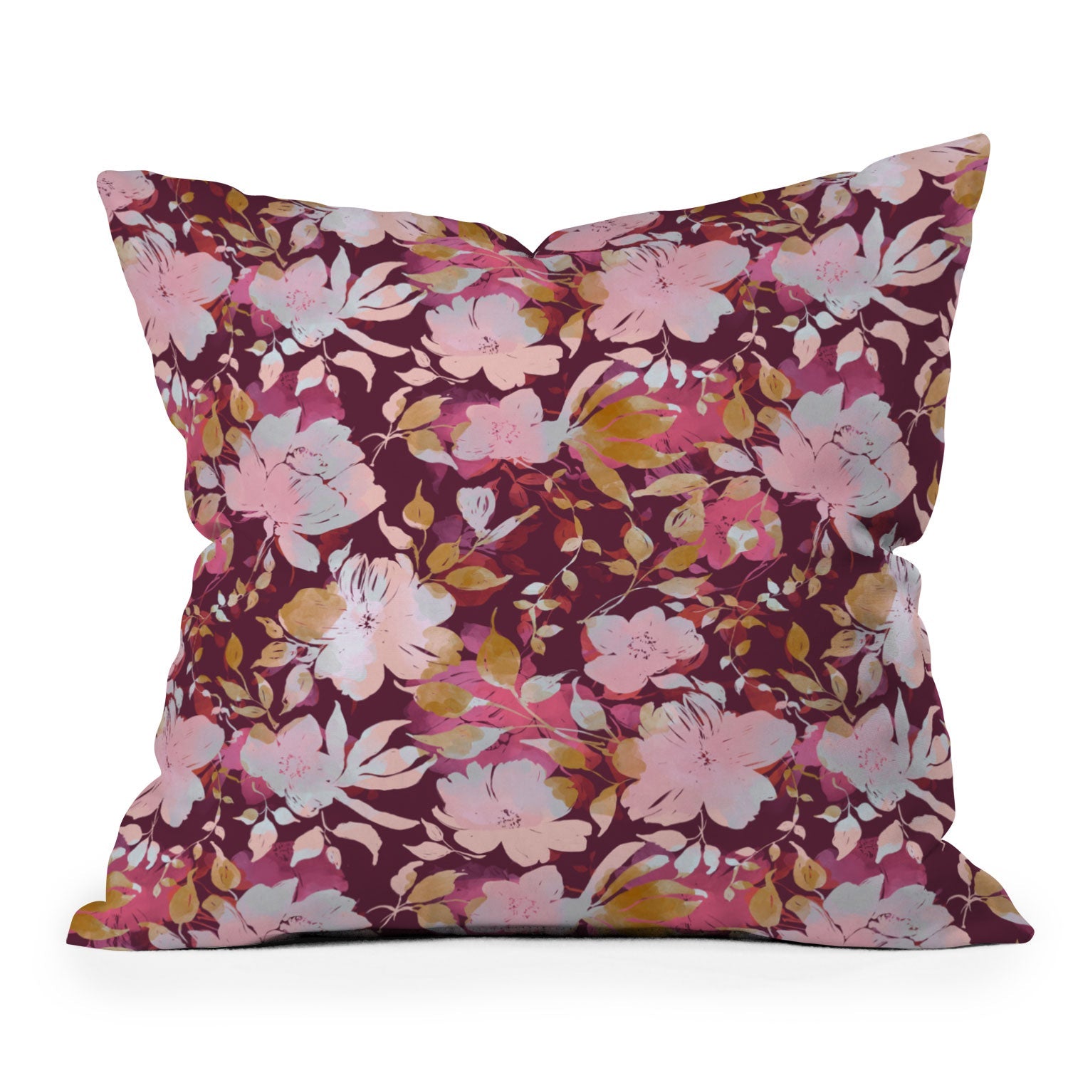 Marta Barragan Camarasa Blossoming Burgundy Fall Outdoor Throw Pillow