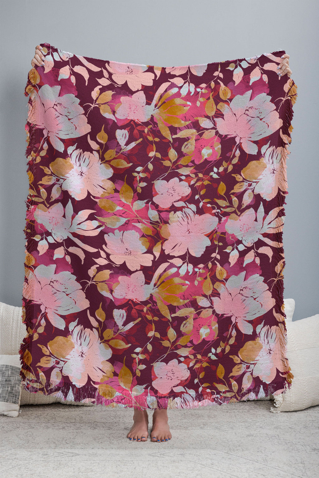 Marta Barragan Camarasa Blossoming Burgundy Fall Throw Blanket