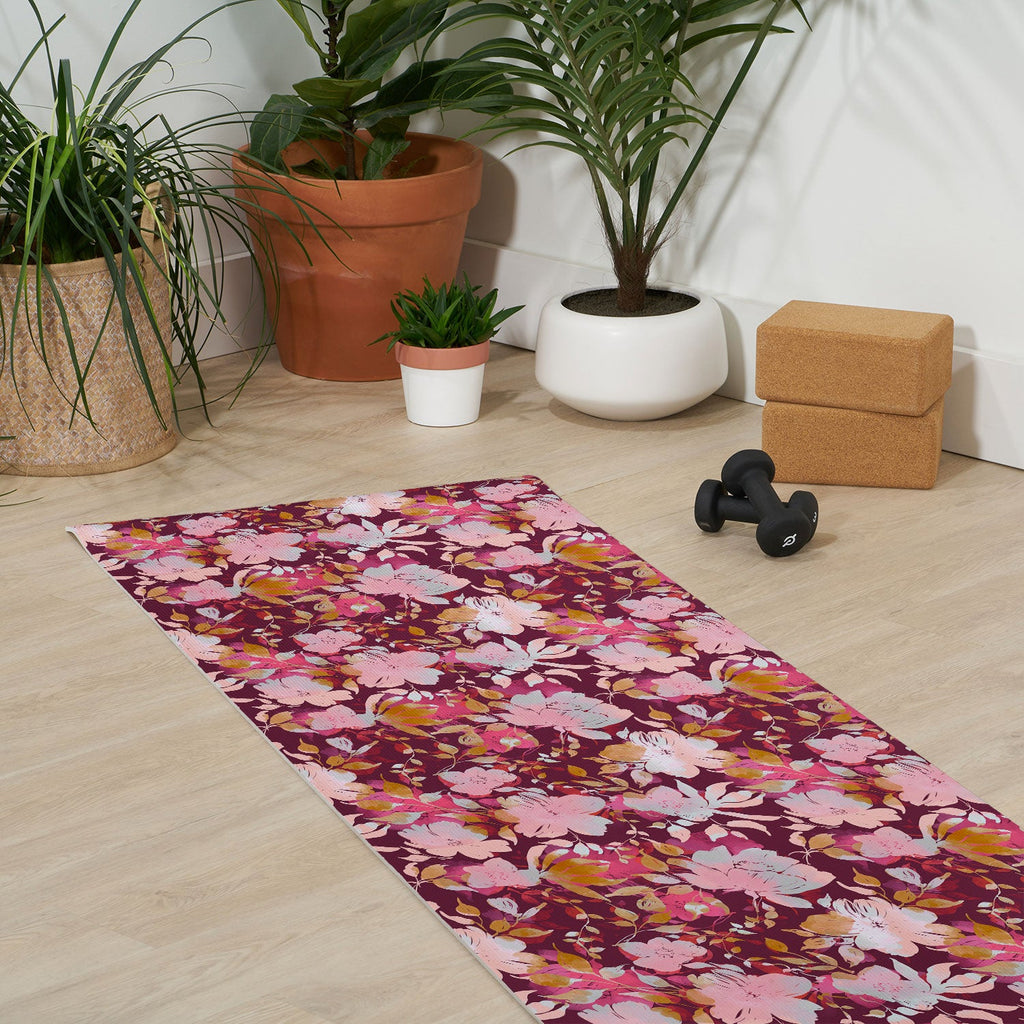Marta Barragan Camarasa Blossoming Burgundy Fall Yoga Mat