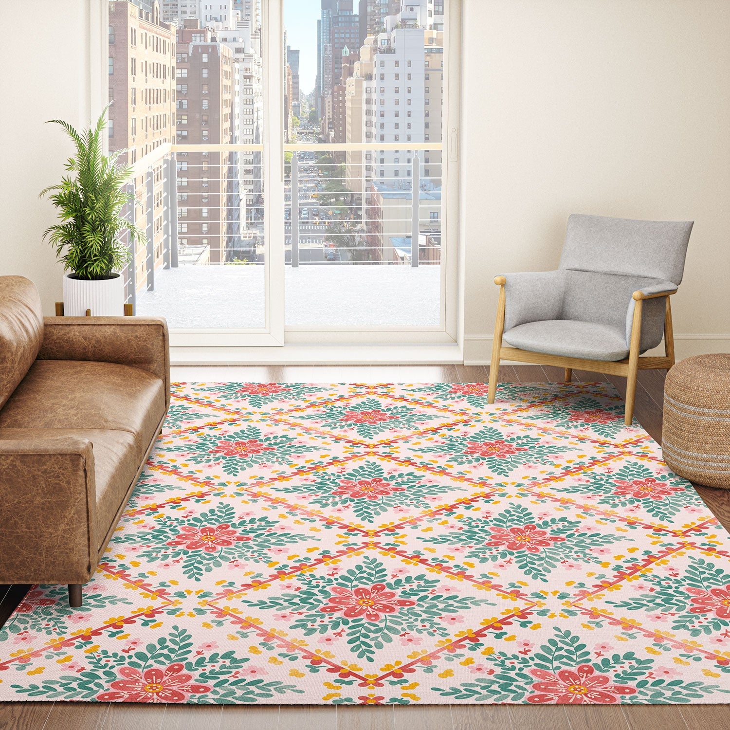 Marta Barragan Camarasa Chic Floral Geometry Area Rug