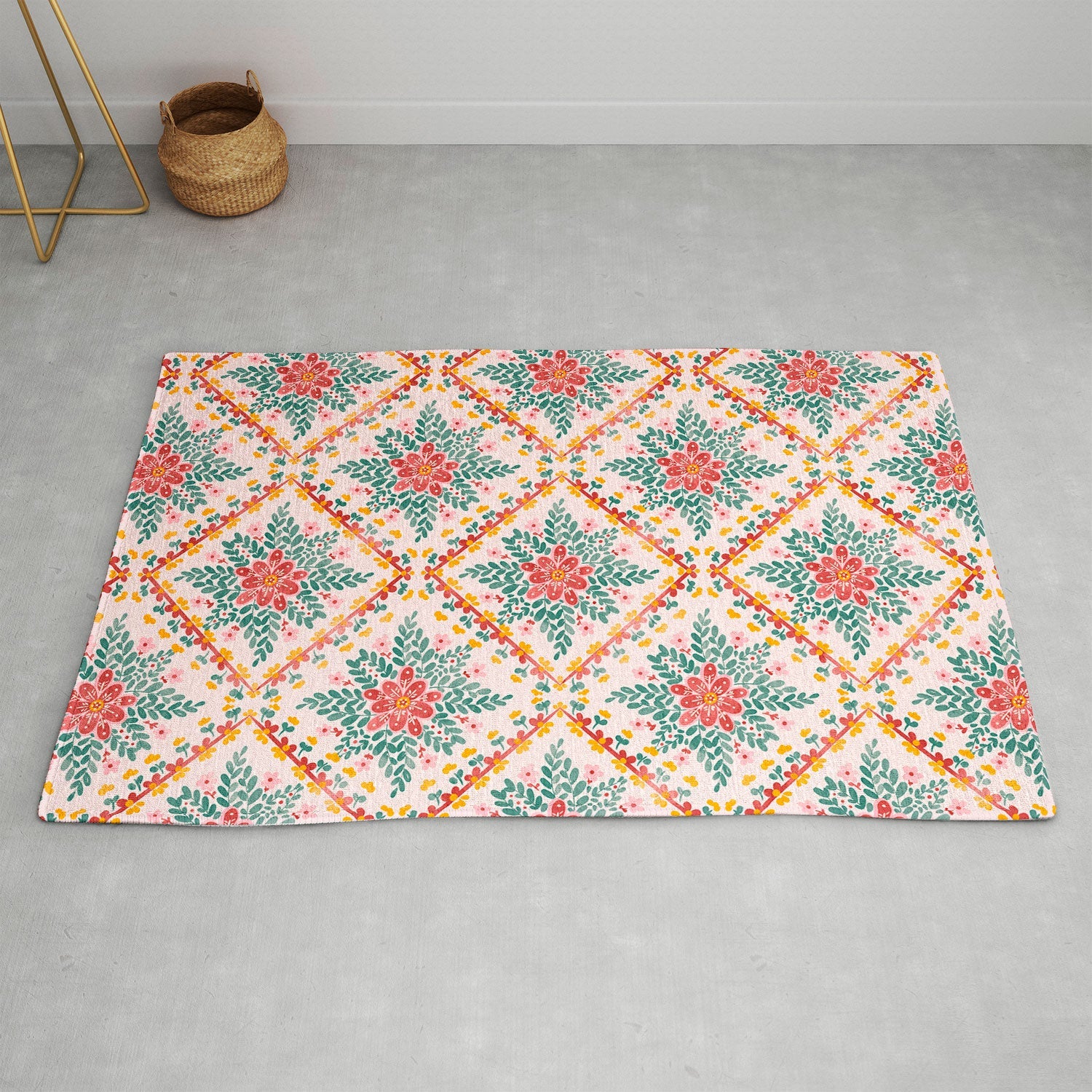 Marta Barragan Camarasa Chic Floral Geometry Area Rug