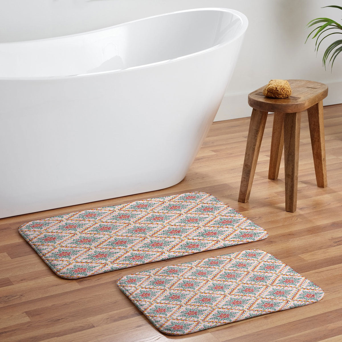 Marta Barragan Camarasa Chic Floral Geometry Memory Foam Bath Mat