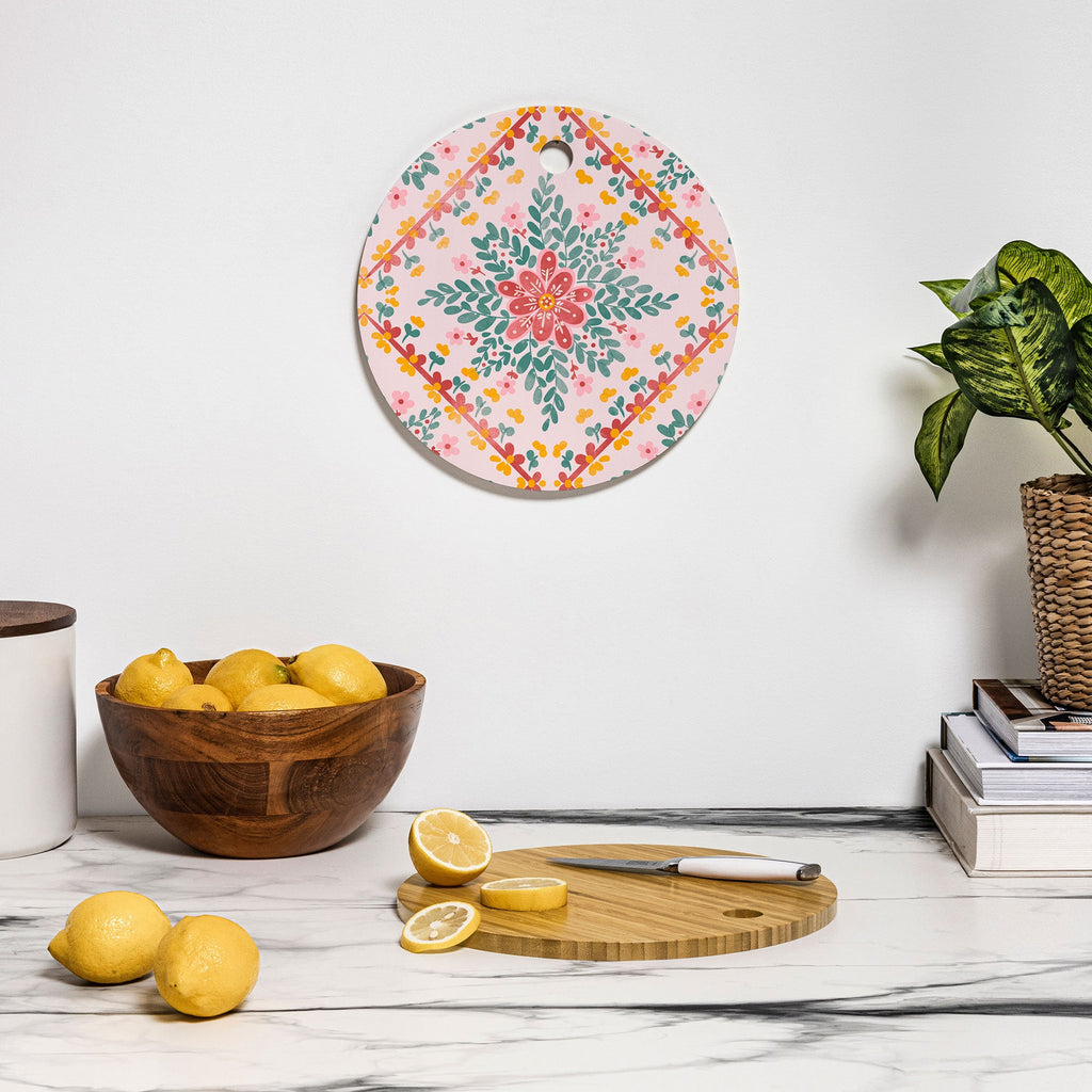 Marta Barragan Camarasa Chic Floral Geometry Cutting Board Round