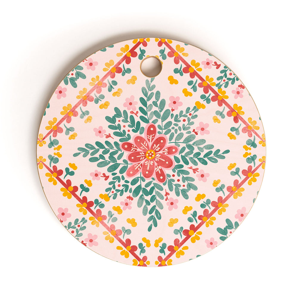 Marta Barragan Camarasa Chic Floral Geometry Cutting Board Round