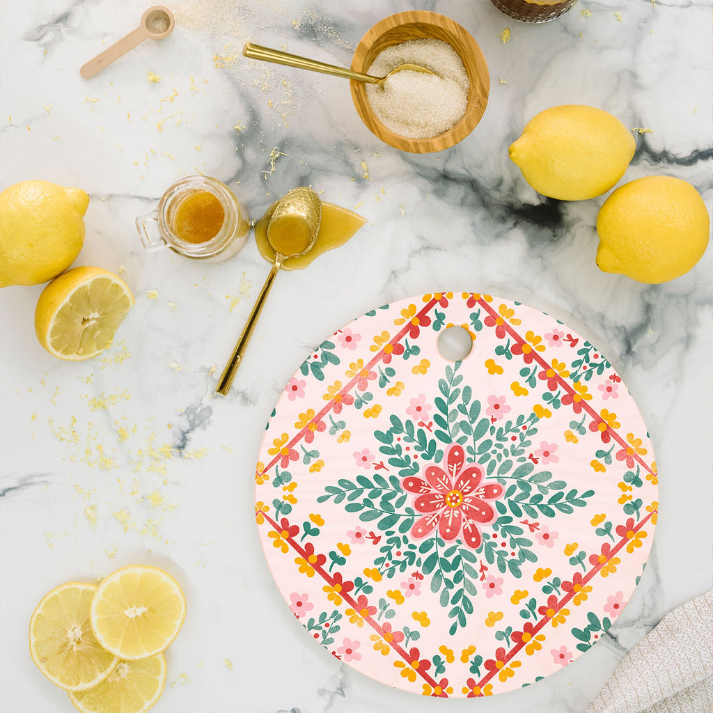 Marta Barragan Camarasa Chic Floral Geometry Cutting Board Round