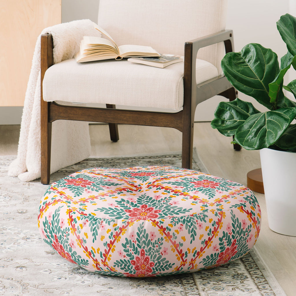 Marta Barragan Camarasa Chic Floral Geometry Floor Pillow Round
