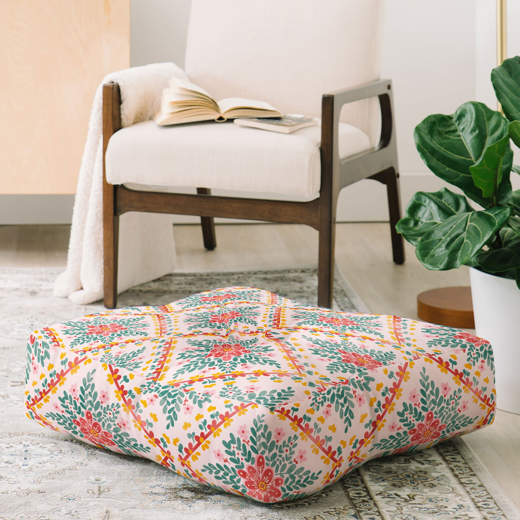 Marta Barragan Camarasa Chic Floral Geometry Floor Pillow Square