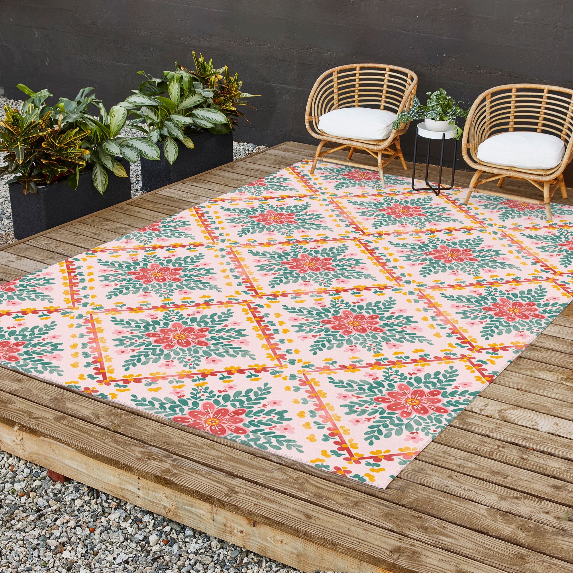 Marta Barragan Camarasa Chic Floral Geometry Outdoor Rug