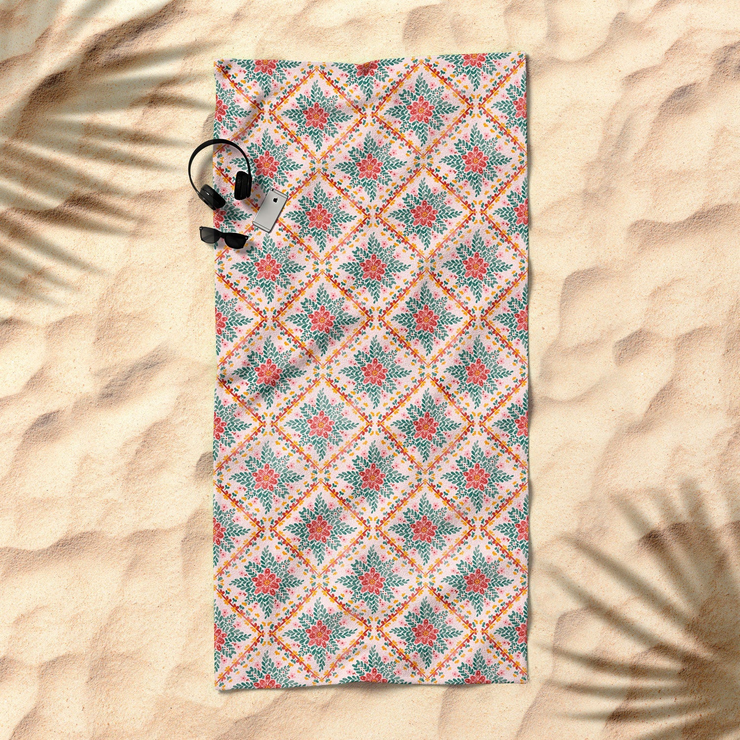 Marta Barragan Camarasa Chic Floral Geometry Beach Towel
