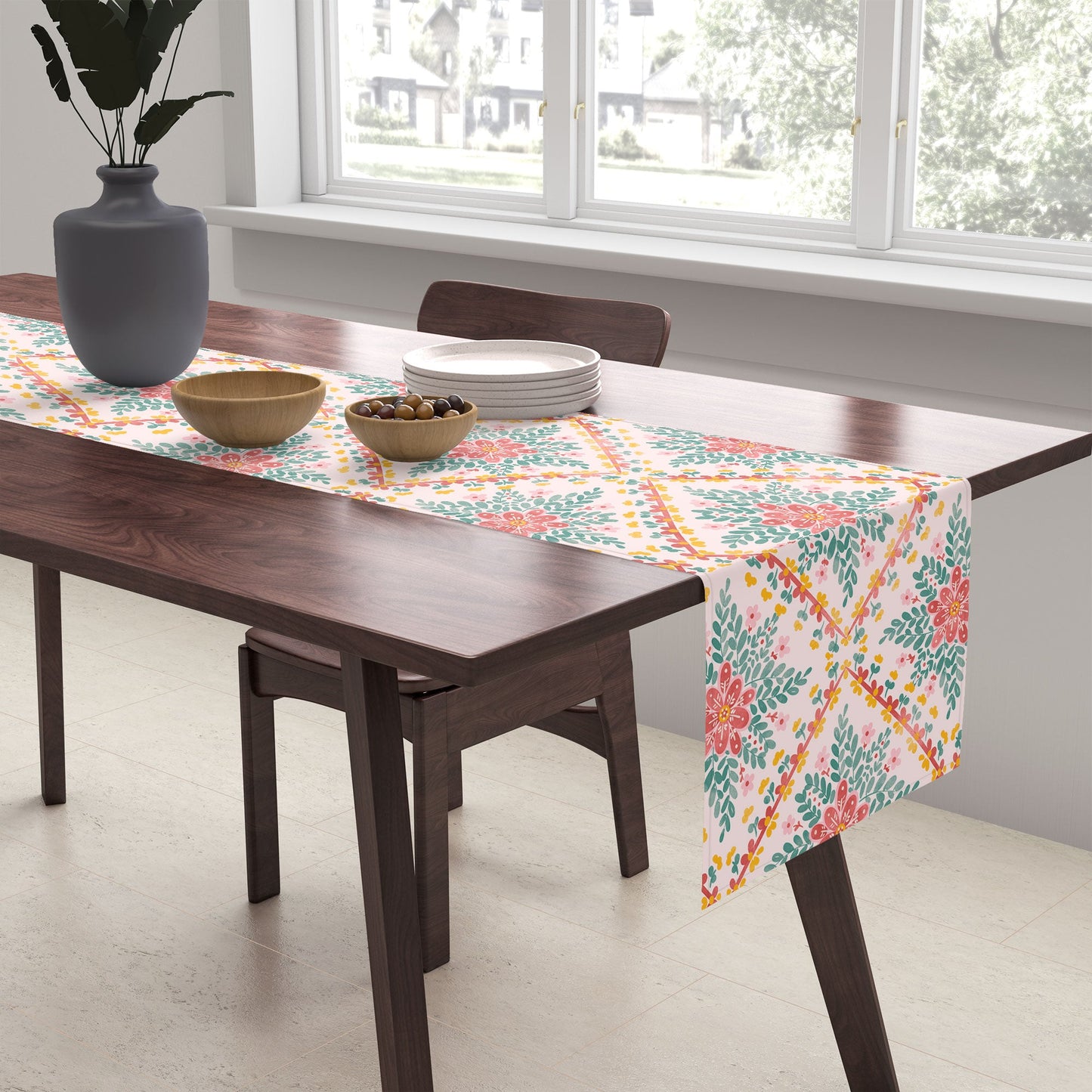 Marta Barragan Camarasa Chic Floral Geometry Table Runner