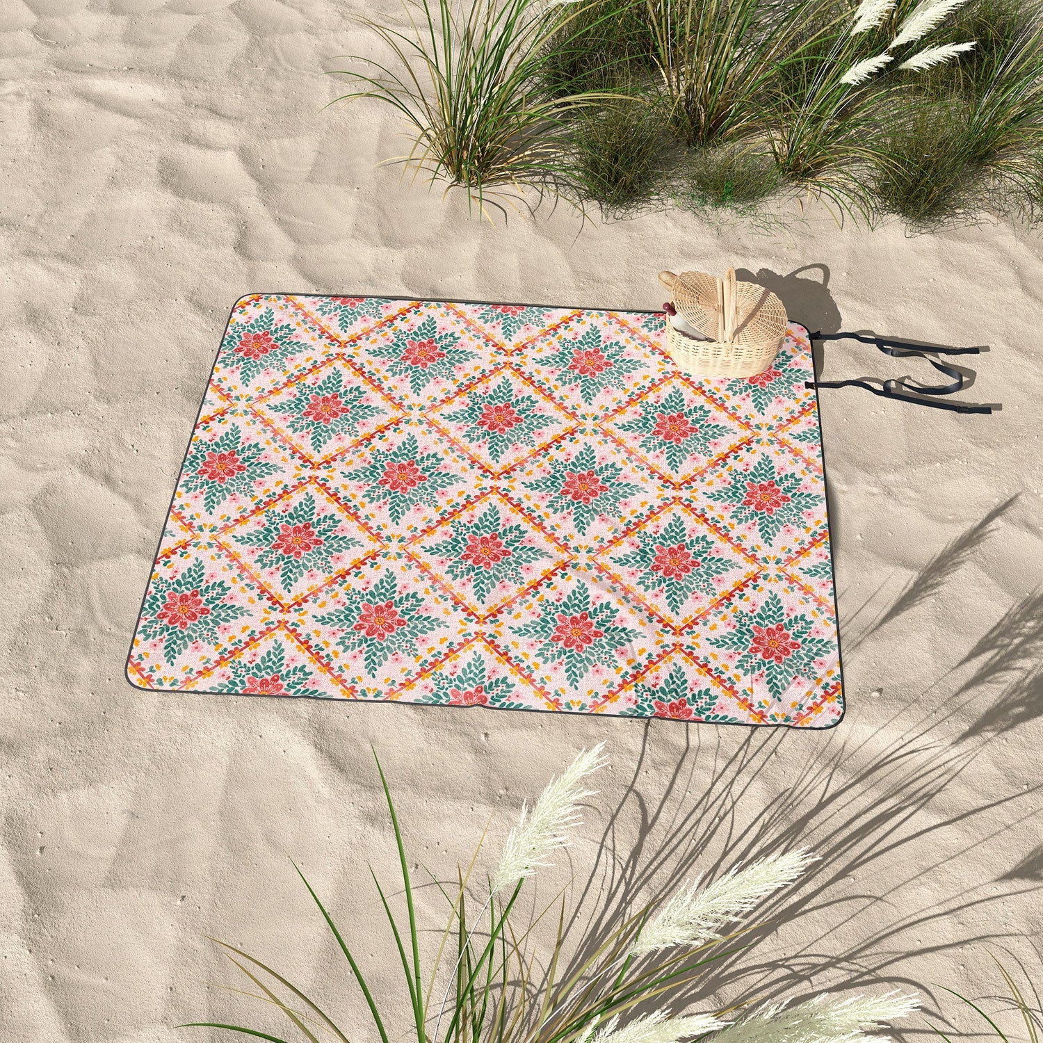Marta Barragan Camarasa Chic Floral Geometry Picnic Blanket