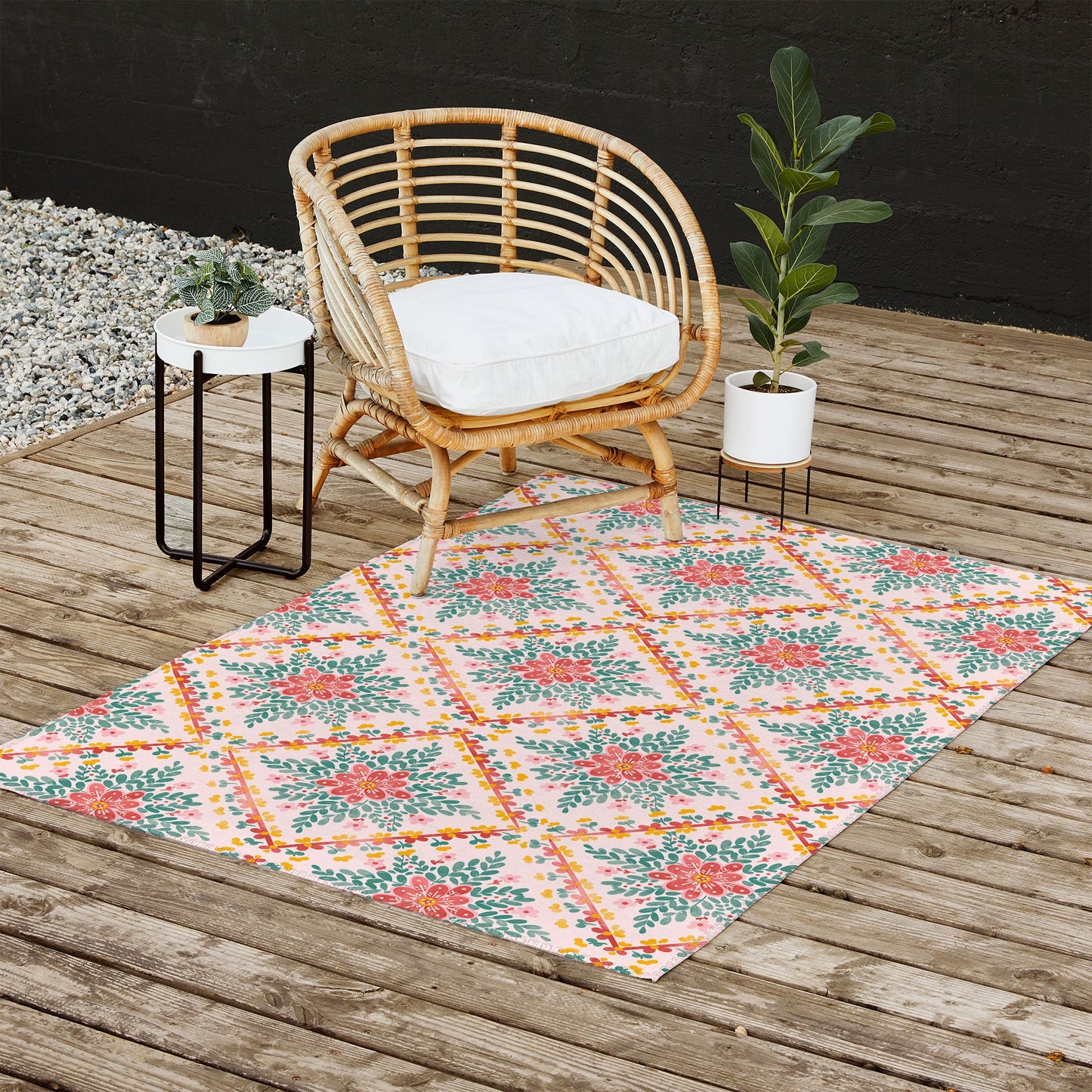 Marta Barragan Camarasa Chic Floral Geometry Outdoor Rug