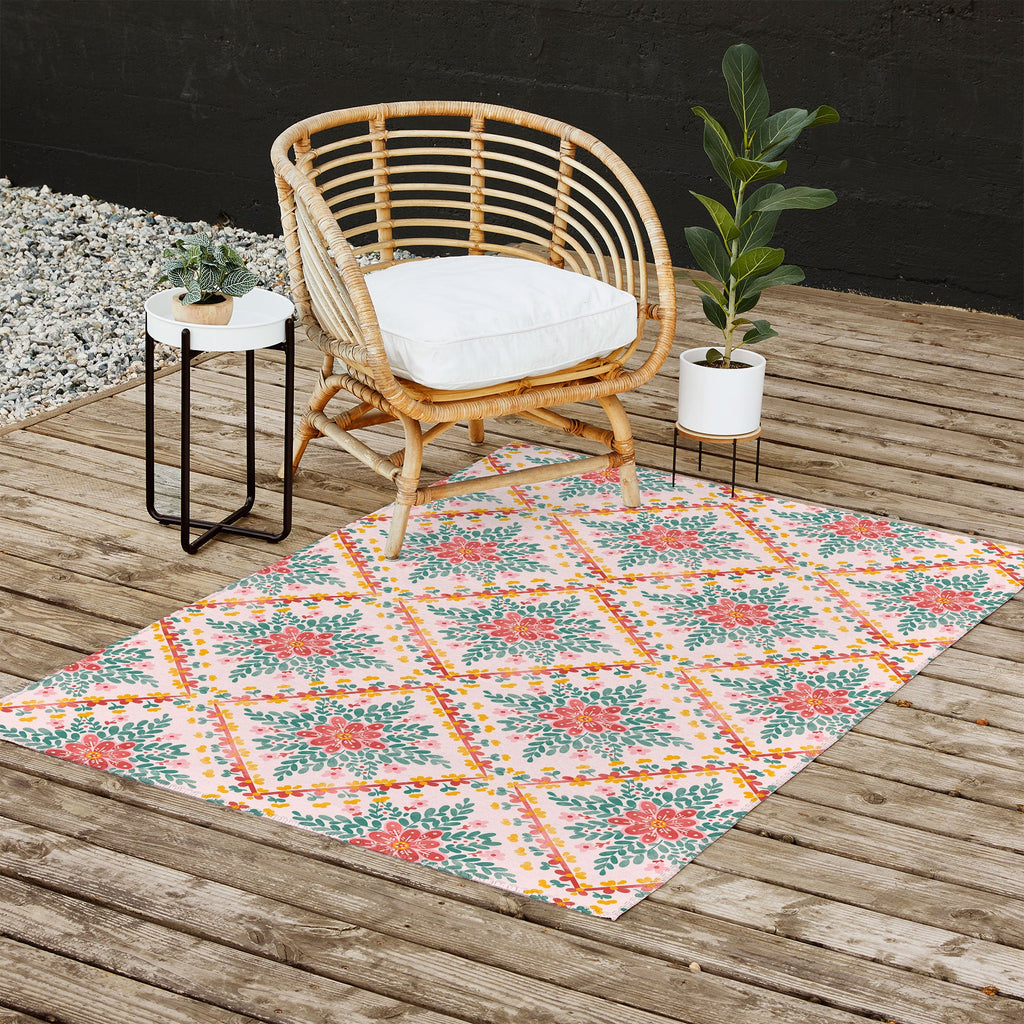 Marta Barragan Camarasa Chic Floral Geometry Outdoor Rug