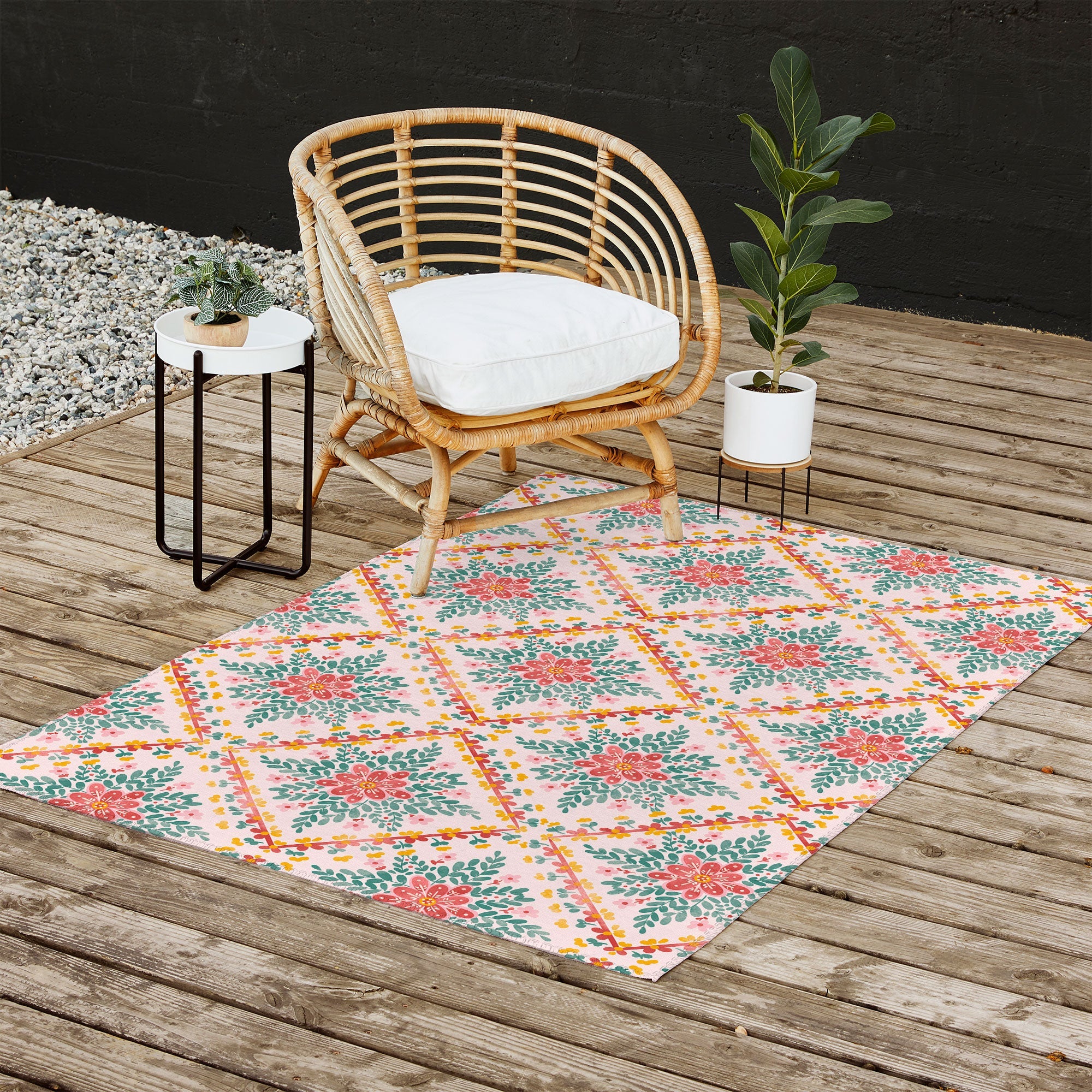 Marta Barragan Camarasa Chic Floral Geometry Outdoor Rug