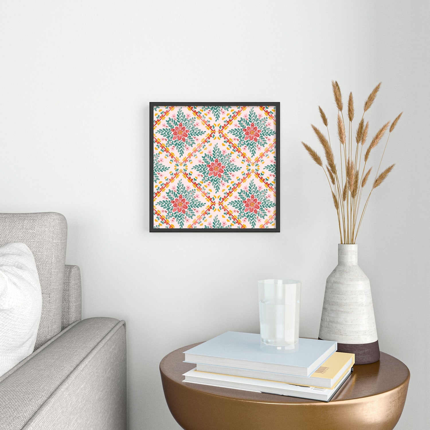 Marta Barragan Camarasa Chic Floral Geometry Square Metal Framed Art Print