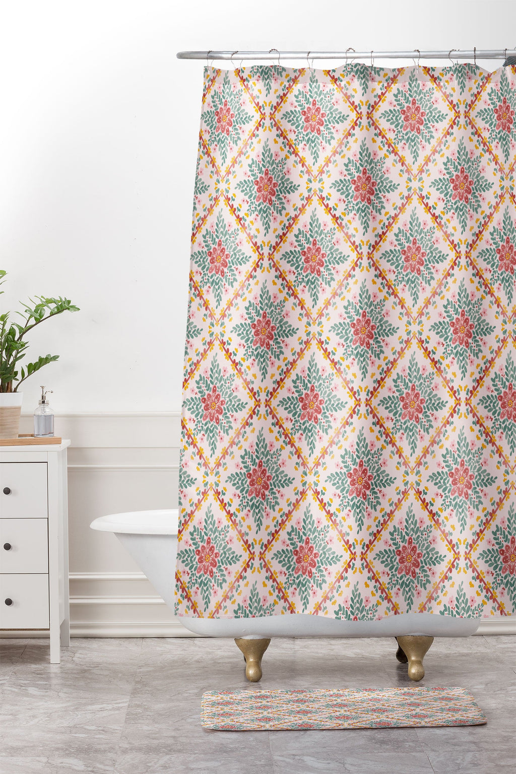 Marta Barragan Camarasa Chic Floral Geometry Memory Foam Bath Mat