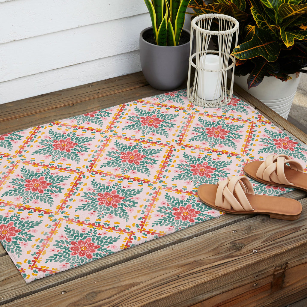 Marta Barragan Camarasa Chic Floral Geometry Outdoor Rug