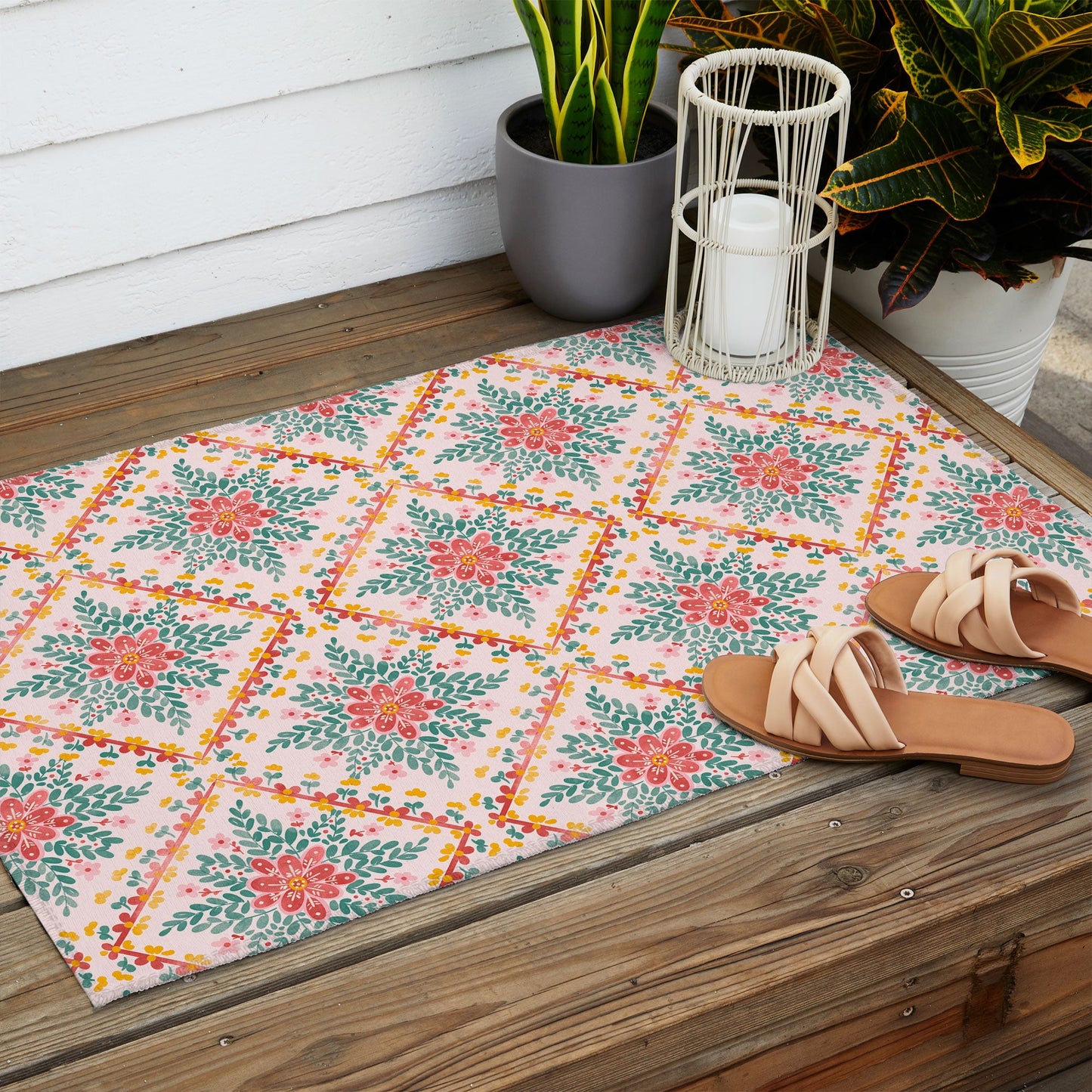 Marta Barragan Camarasa Chic Floral Geometry Outdoor Rug