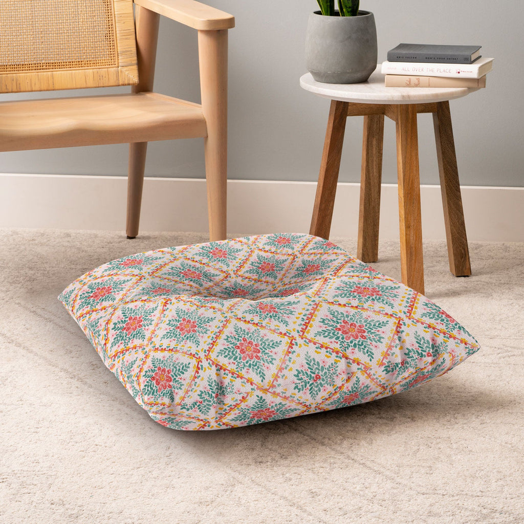 Marta Barragan Camarasa Chic Floral Geometry Floor Pillow Square