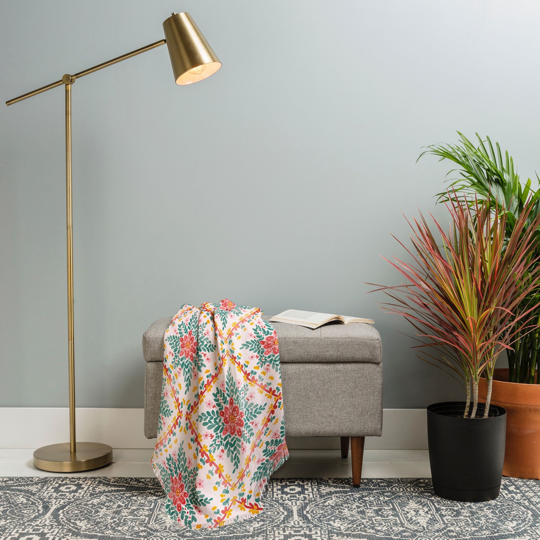 Marta Barragan Camarasa Chic Floral Geometry Throw Blanket