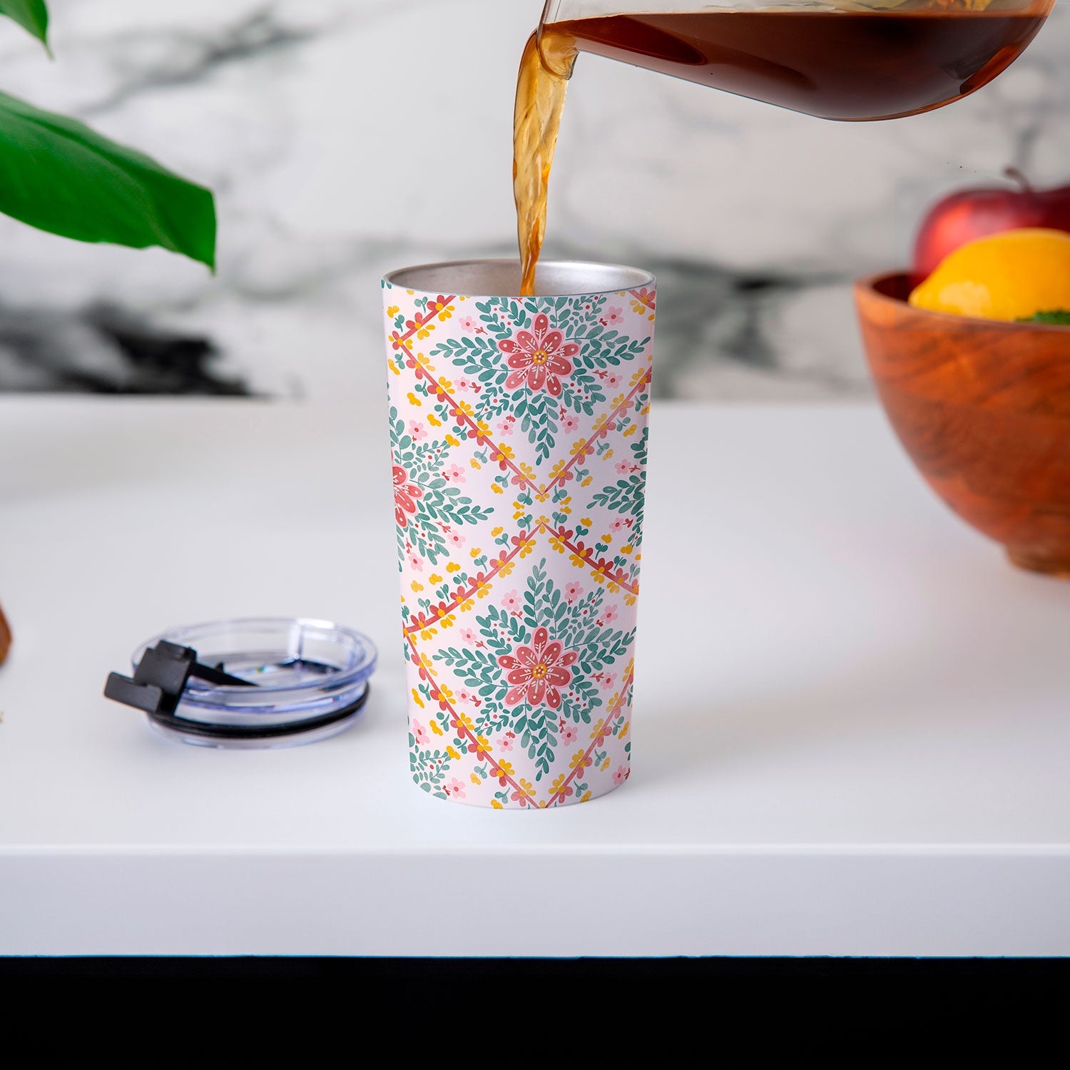Marta Barragan Camarasa Chic Floral Geometry Travel Mug