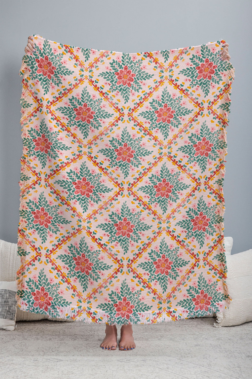 Marta Barragan Camarasa Chic Floral Geometry Throw Blanket