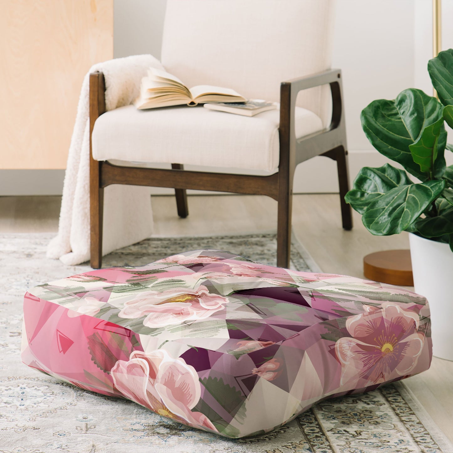 Marta Barragan Camarasa Geometric shapes and flowers Floor Pillow Square
