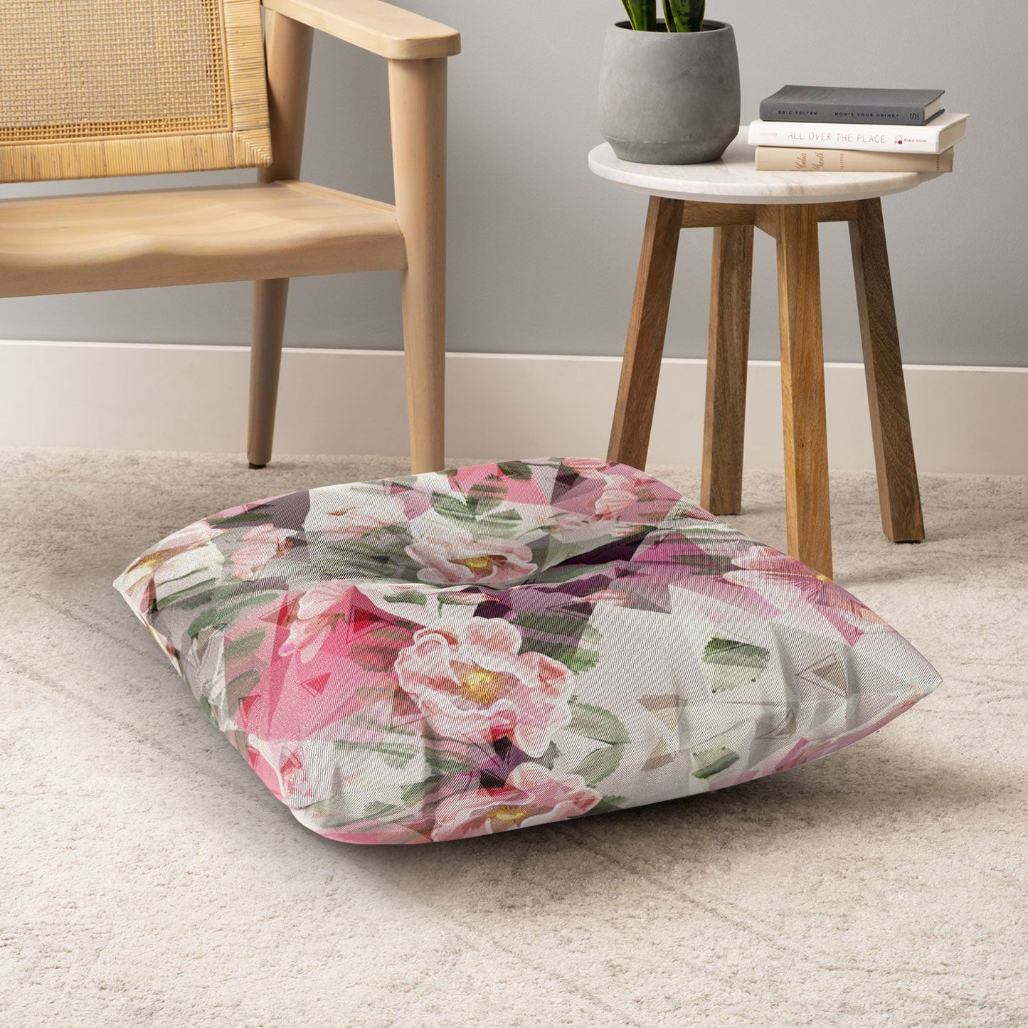 Marta Barragan Camarasa Geometric shapes and flowers Floor Pillow Square