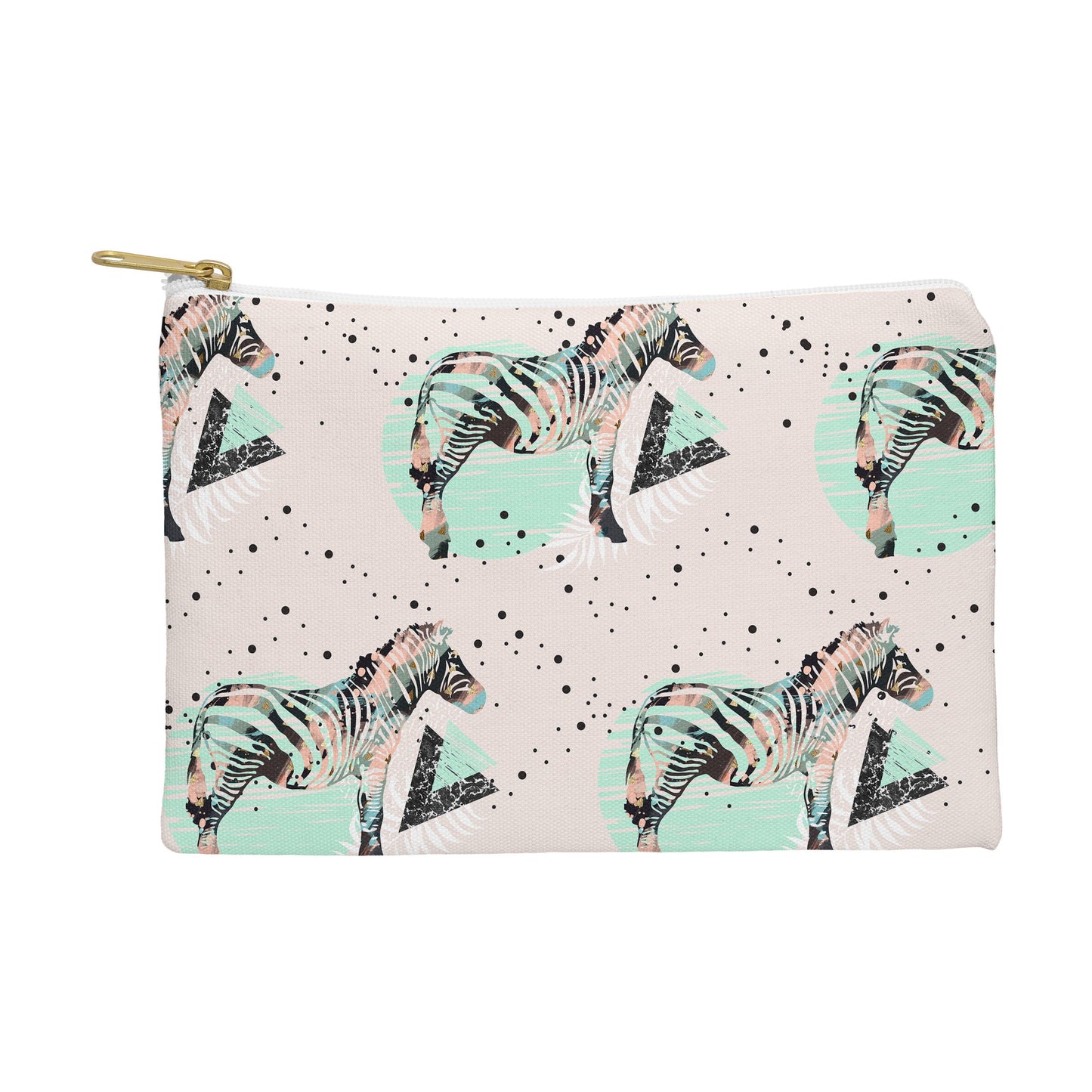 Marta Barragan Camarasa Geometric zebra and plant pattern Pouch