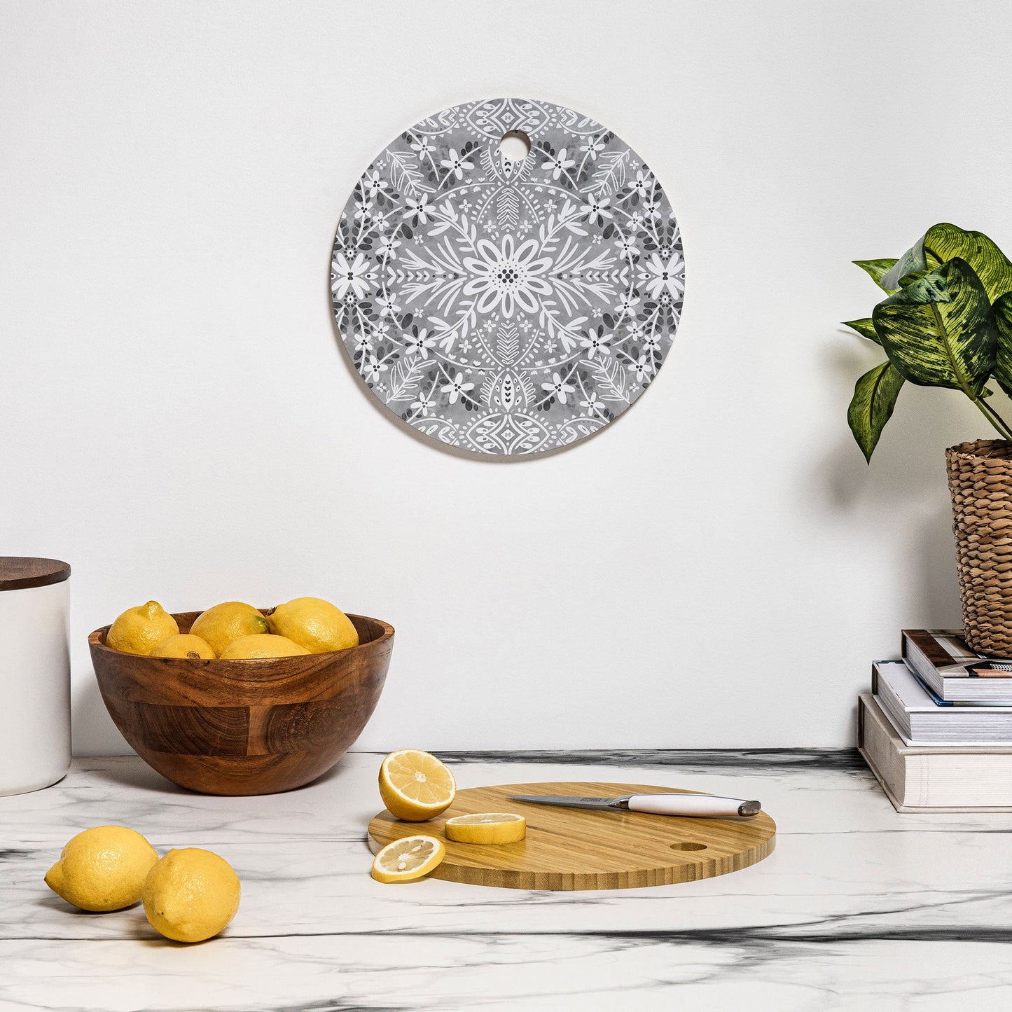 Marta Barragan Camarasa Intricate Floral Symmetry Cutting Board Round
